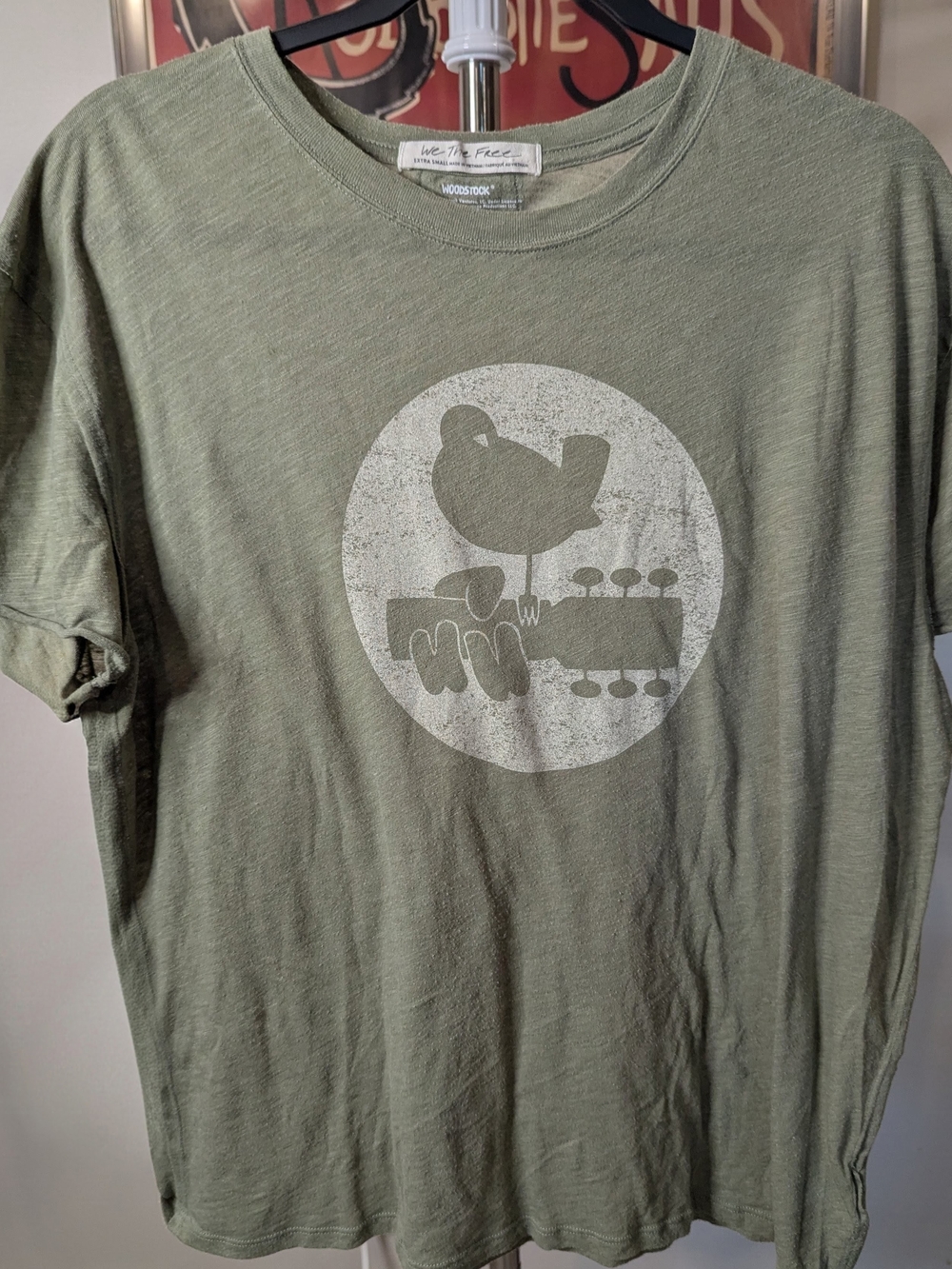 $18 WE THE FREE Women's XS Oversized - Woodstock Tee Olive Green EUC Free People